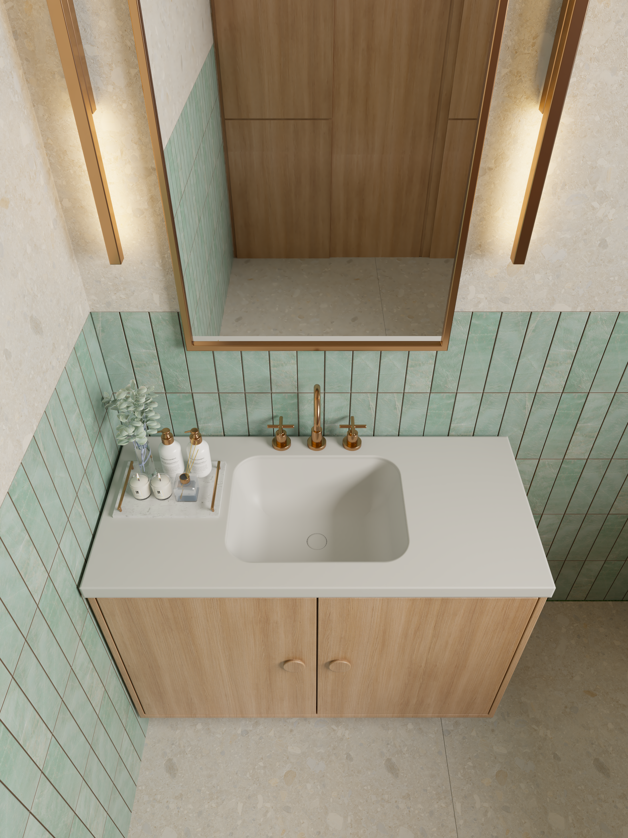 Bancada de Banheiro com Cuba em SSM Corian 110cm - Corrieri Brasil