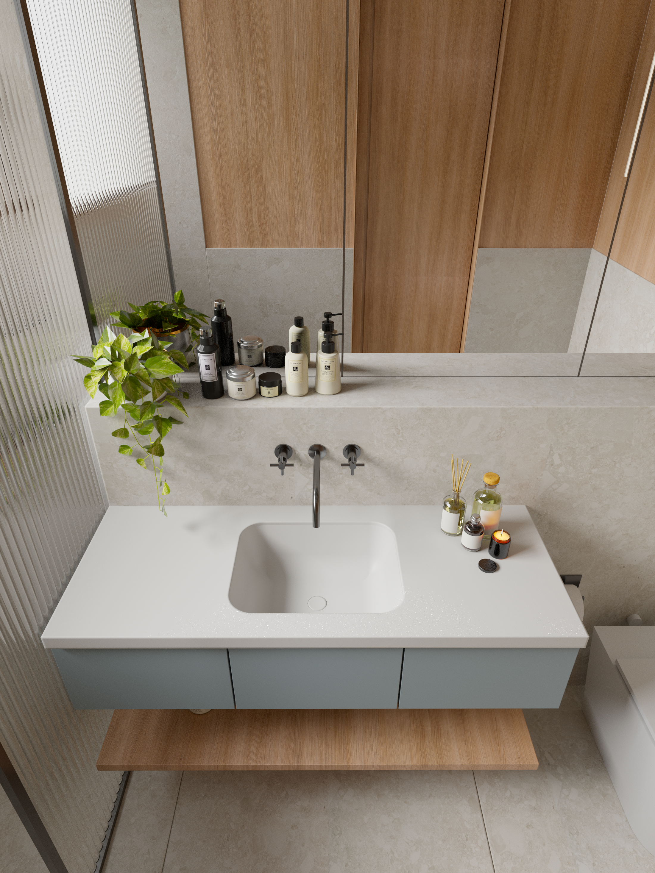 Bancada Para Banheiro Com Cuba Em Ssm Corian 150cm - Corrieri Brasil