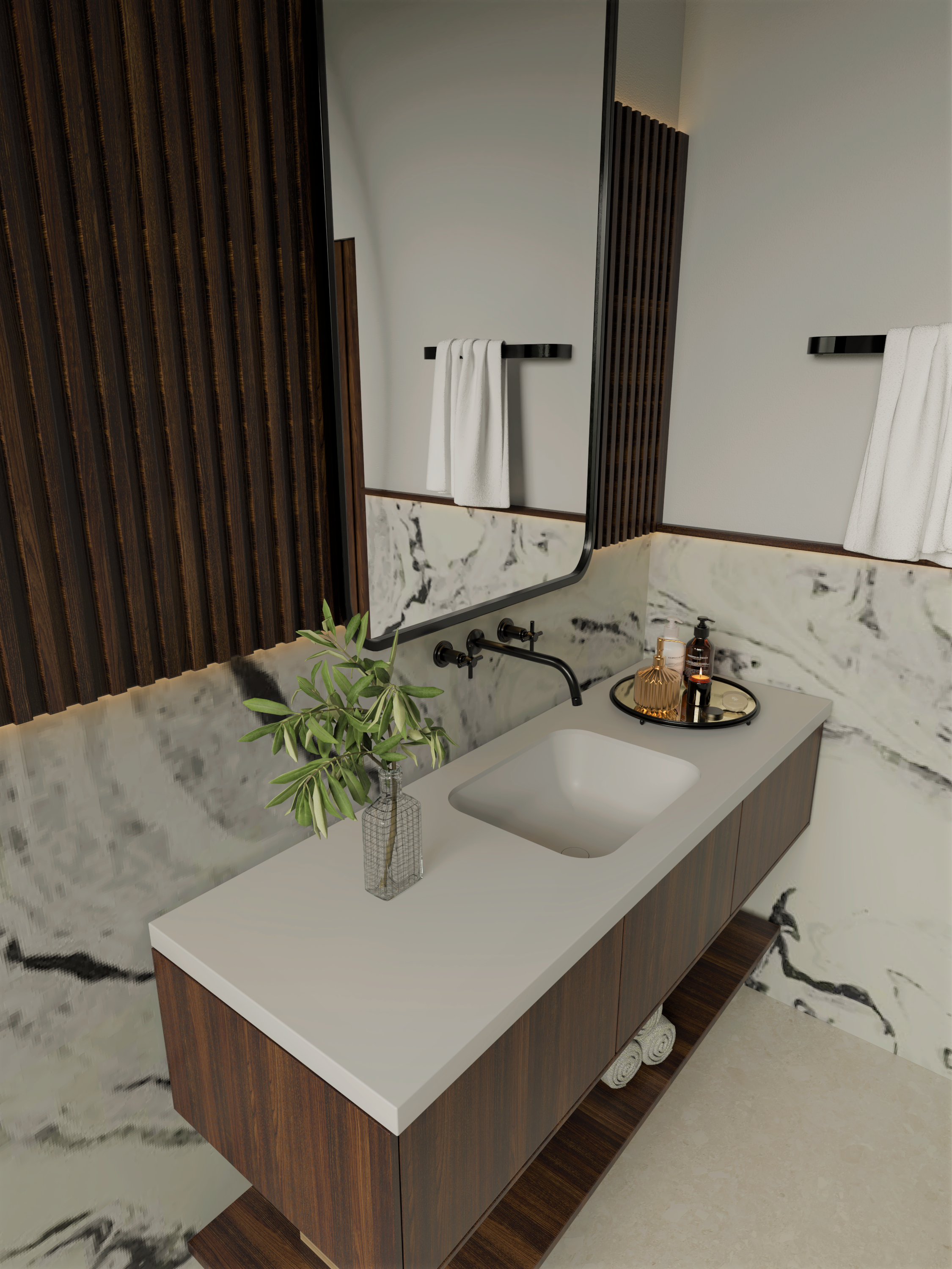 Bancada Banheiro Com Cuba Em Ssm Corian 130cm - Corrieri Brasil