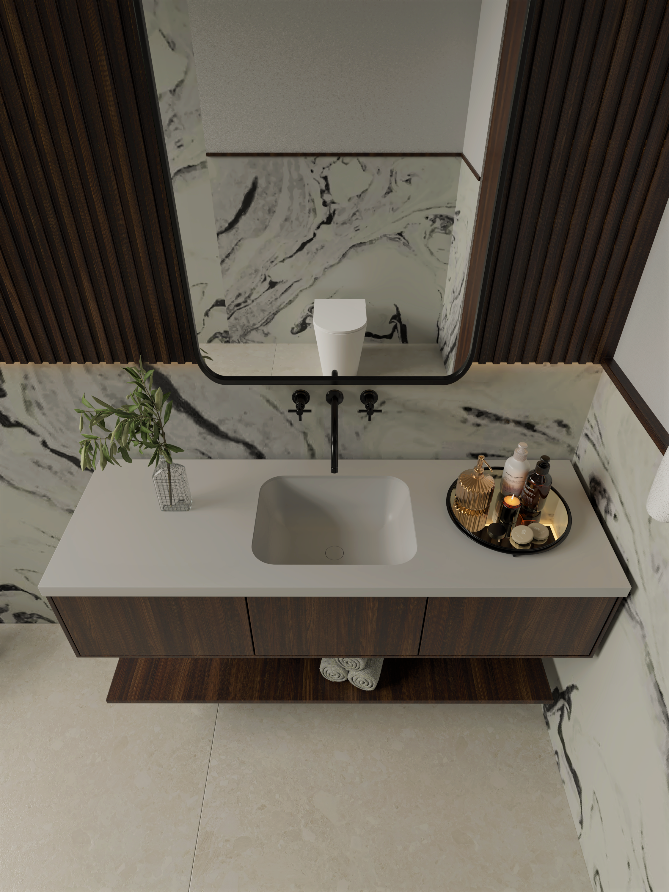 Bancada Banheiro Com Cuba Em Ssm Corian 130cm - Corrieri Brasil