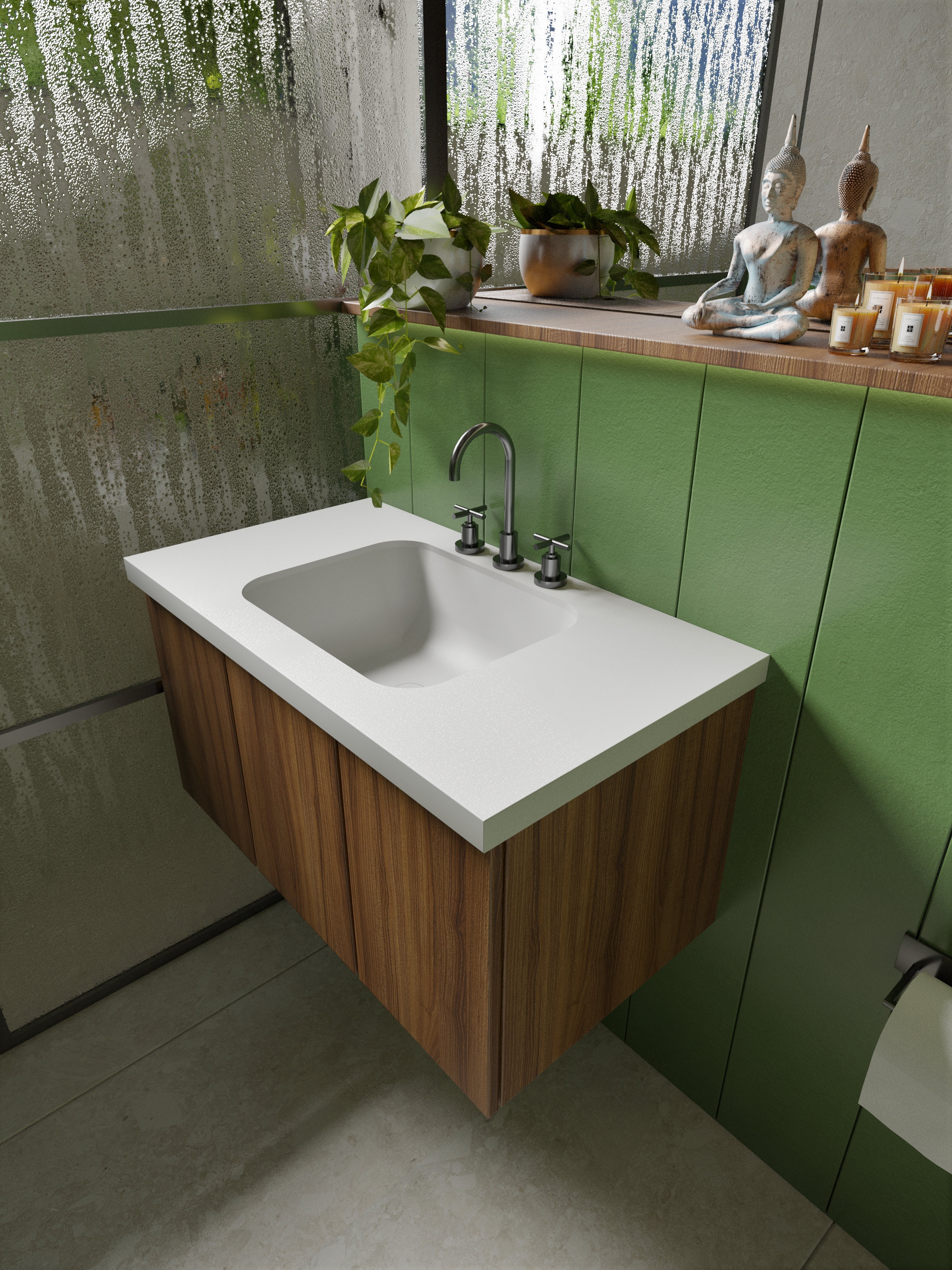 Bancada Banheiro Com Cuba Em Ssm Corian 90cm - Corrieri Brasil