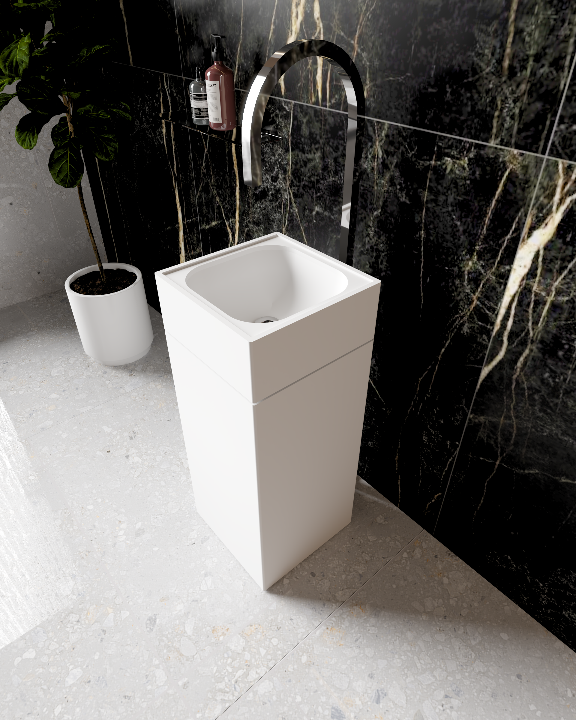 Cuba De Piso Quadrada Em Corian - Corrieri Brasil