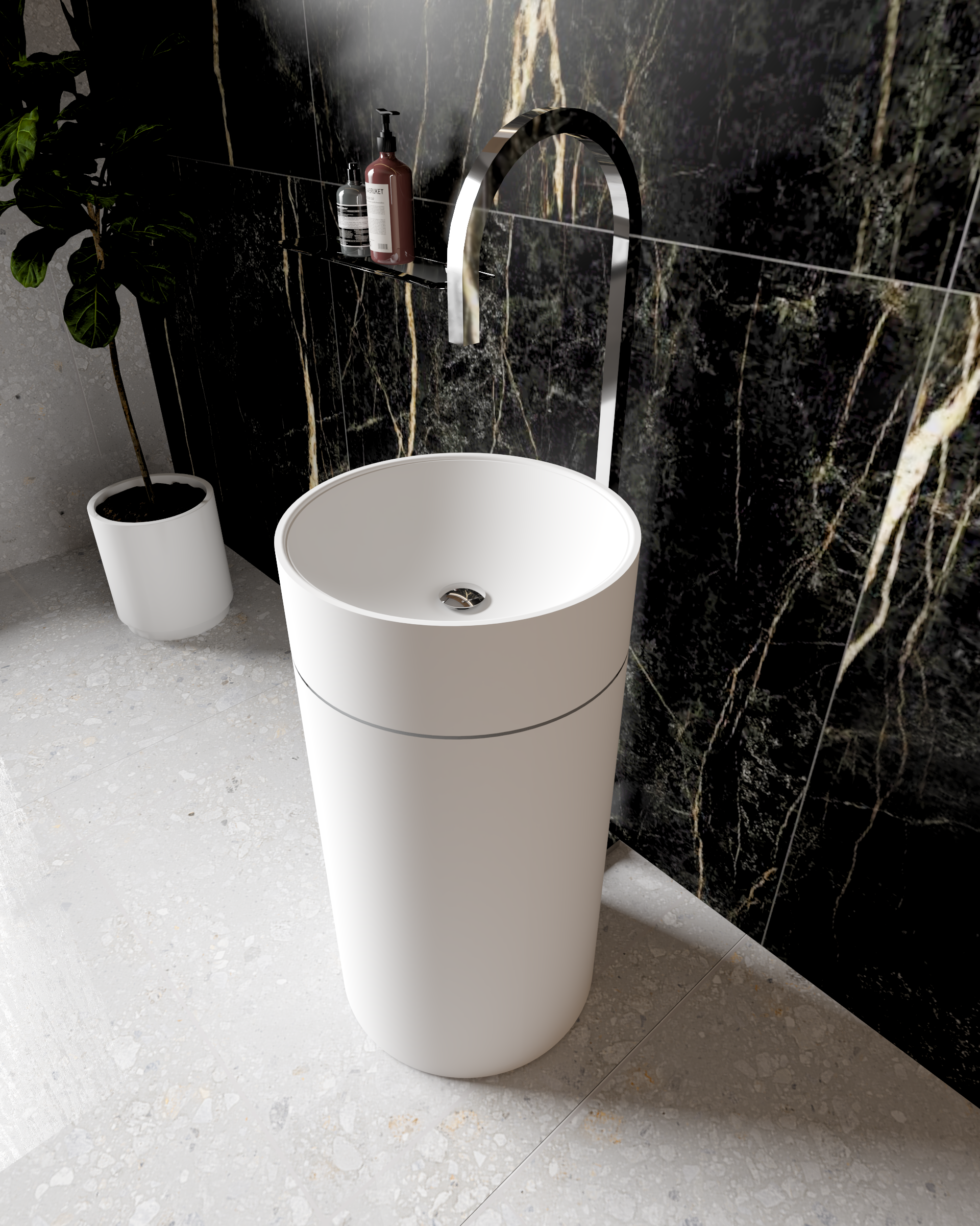 Cuba De Piso Redonda Em Corian - Corrieri Brasil