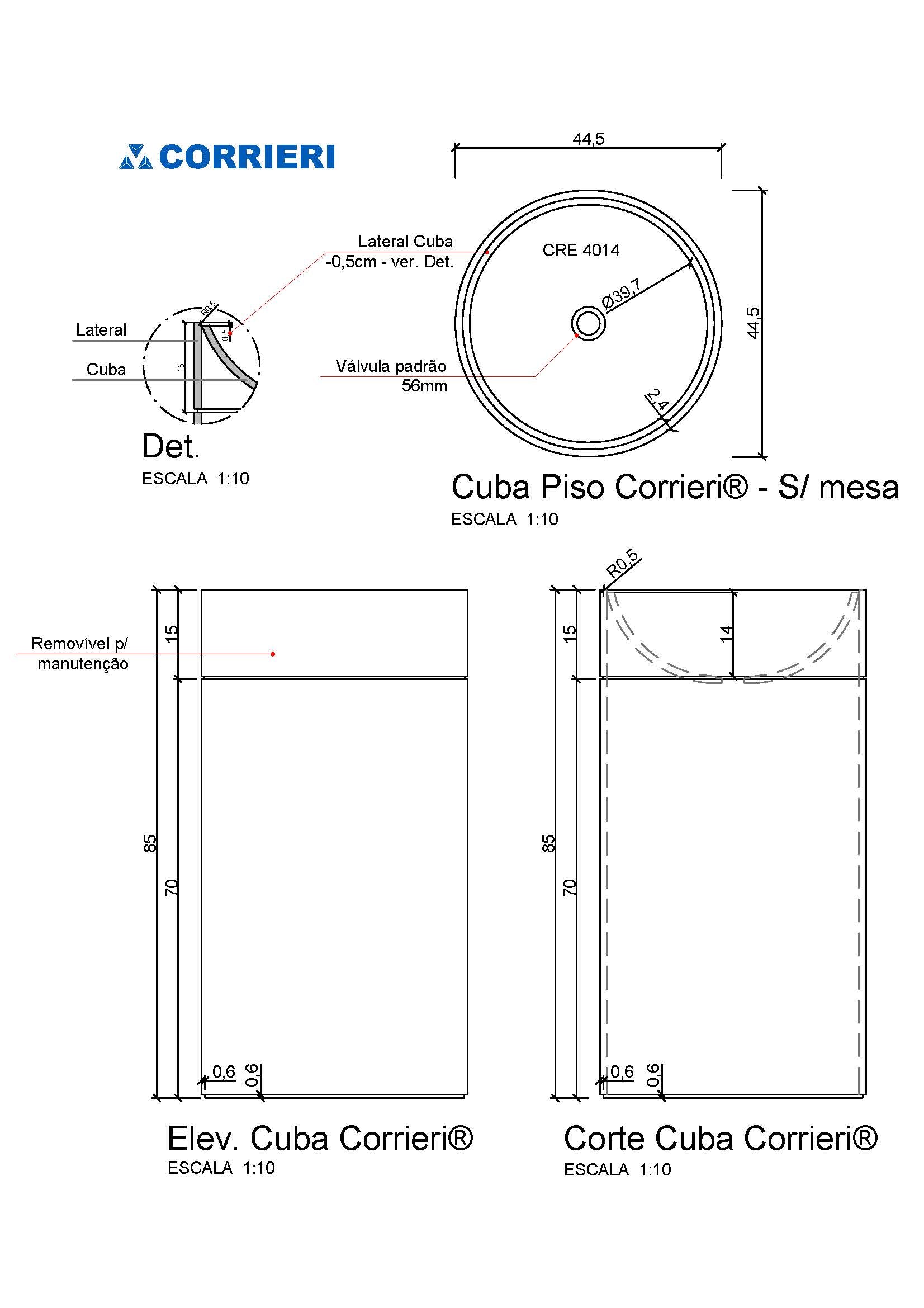Cuba De Piso Redonda Em Corian - Corrieri Brasil