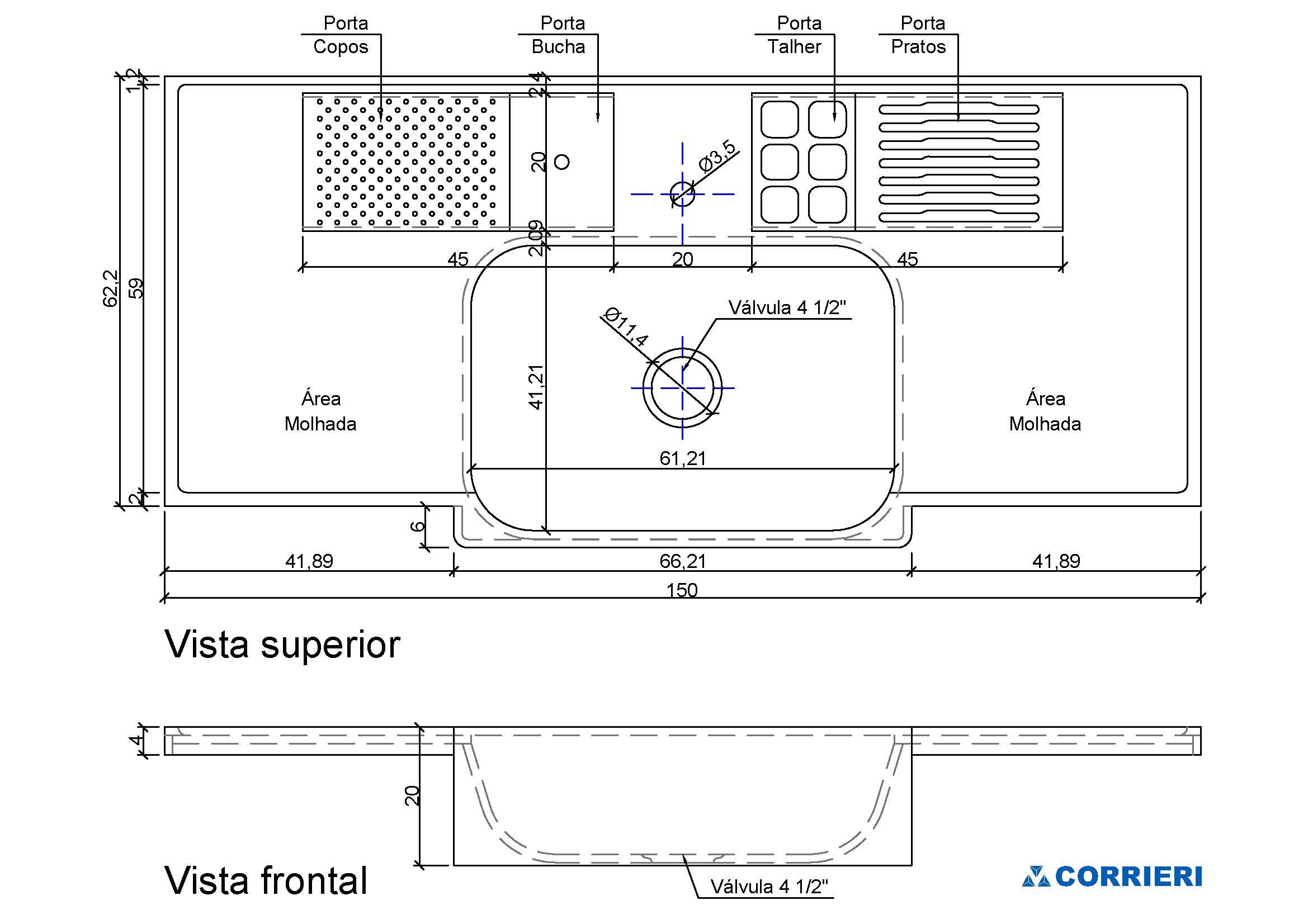 Bancada para Cozinha em SSM Corian - 150cm - Corrieri Brasil