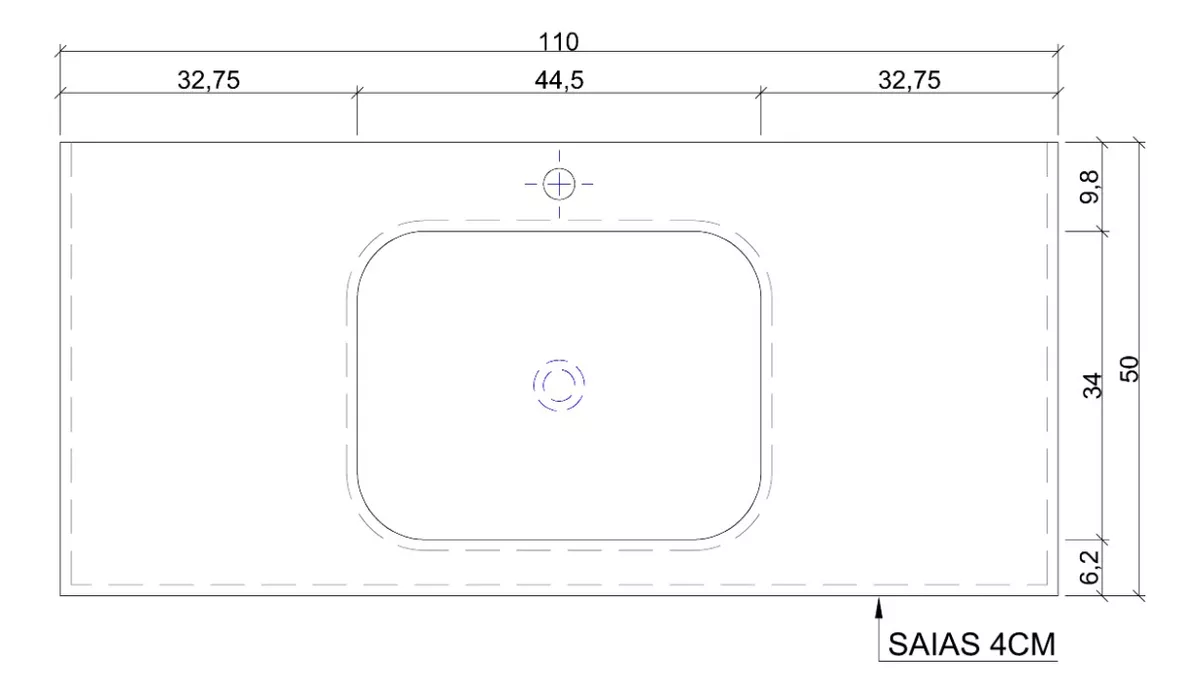 Bancada de Banheiro com Cuba em SSM Corian 110cm - Corrieri Brasil