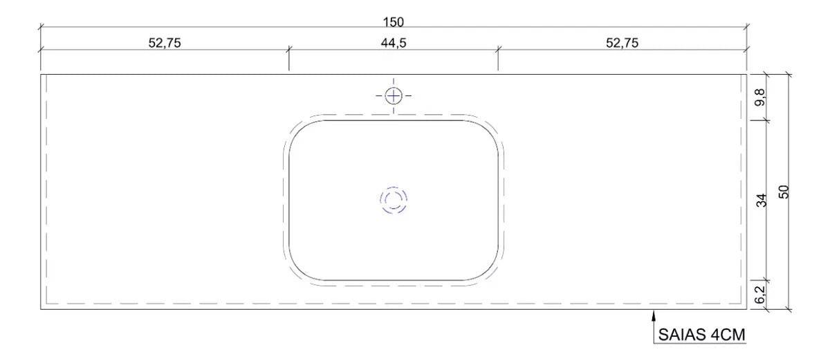 Bancada Para Banheiro Com Cuba Em Ssm Corian 150cm - Corrieri Brasil