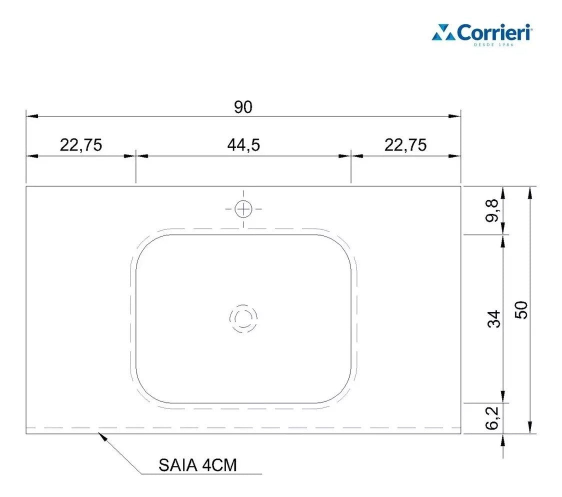 Bancada Banheiro Com Cuba Em Ssm Corian 90cm - Corrieri Brasil